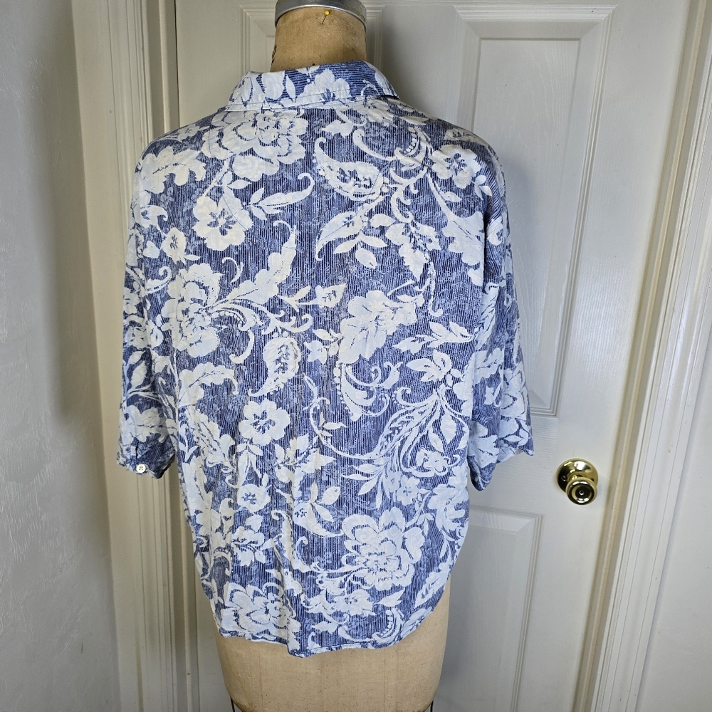 Floral Blue White Lauren Ralph Lauren Button Front Womens Shirt L - Picture 5 of 11